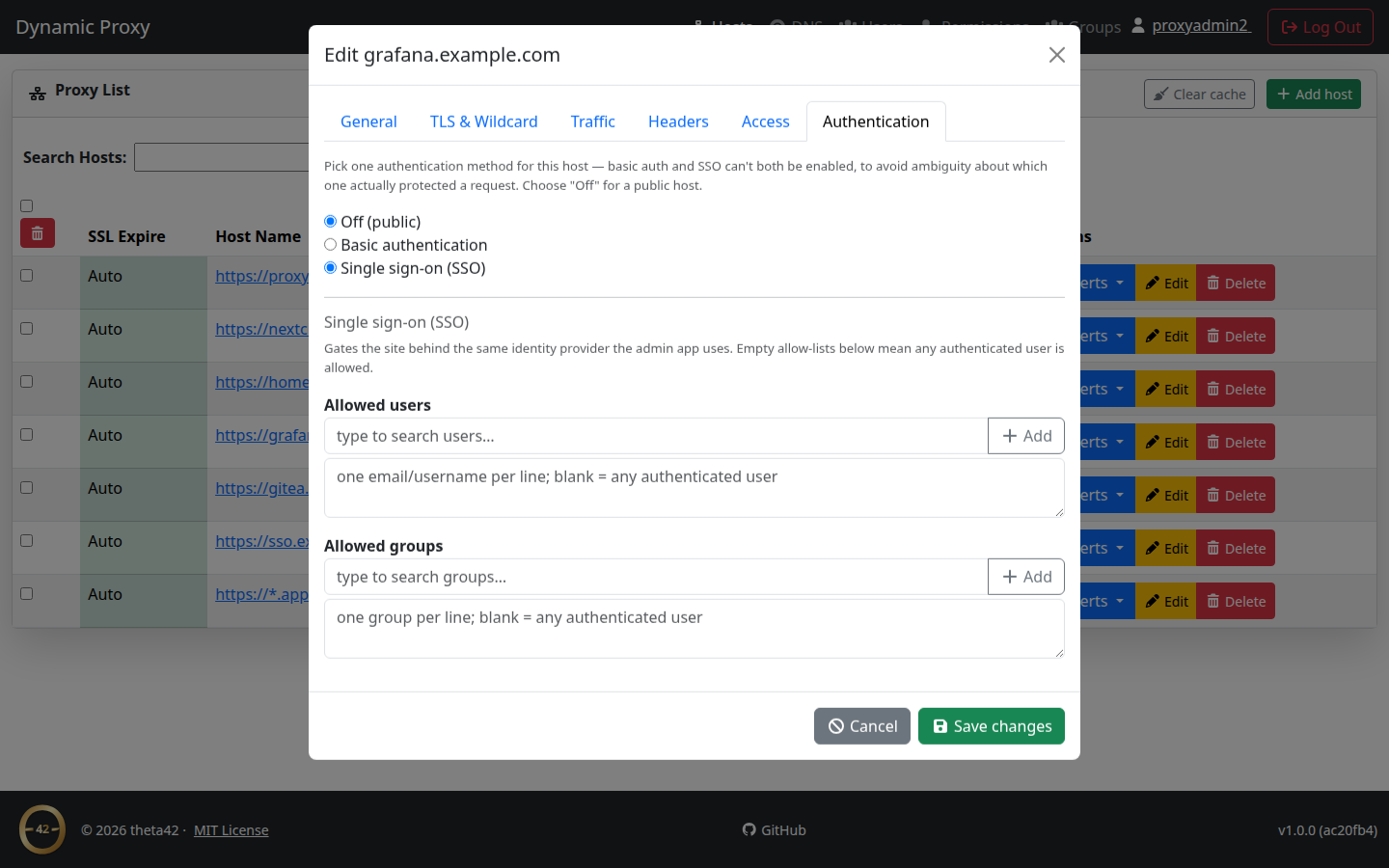 Per-host SSO auth