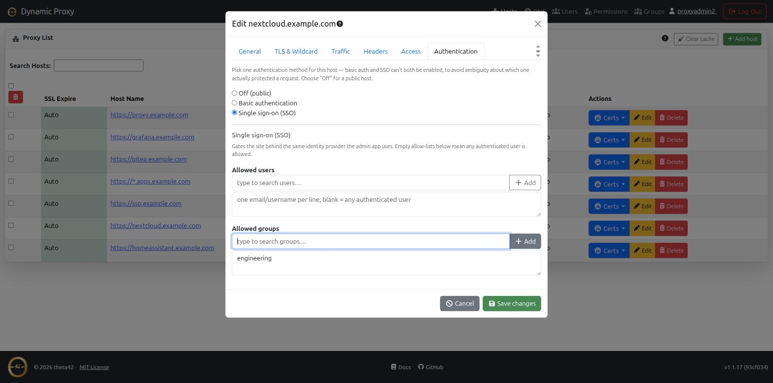 Per-host SSO auth