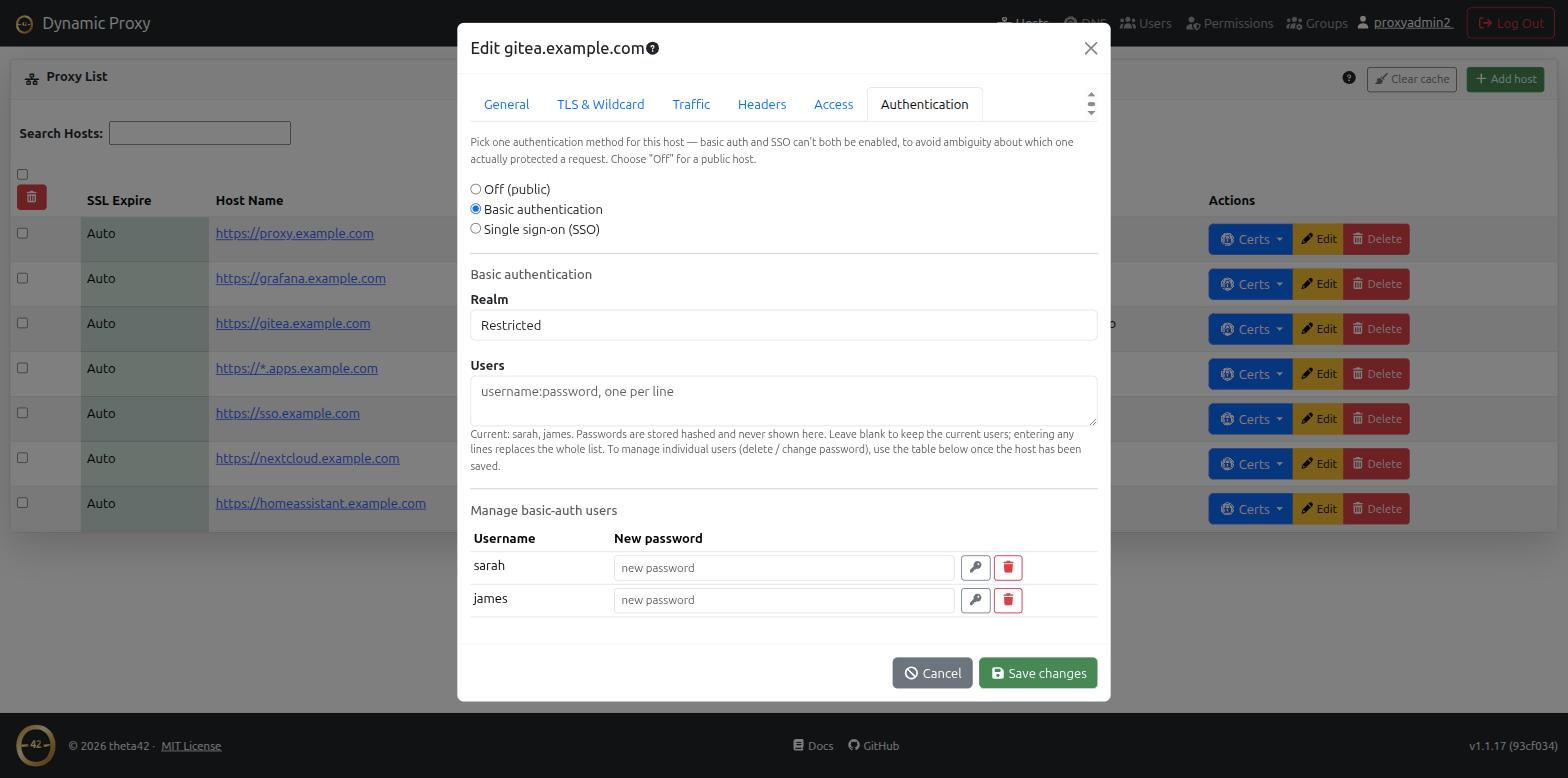 Per-host basic auth