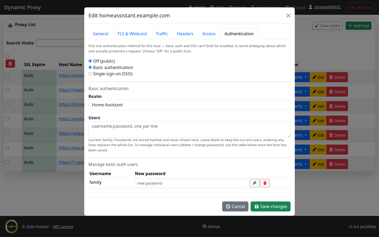 Per-host basic auth