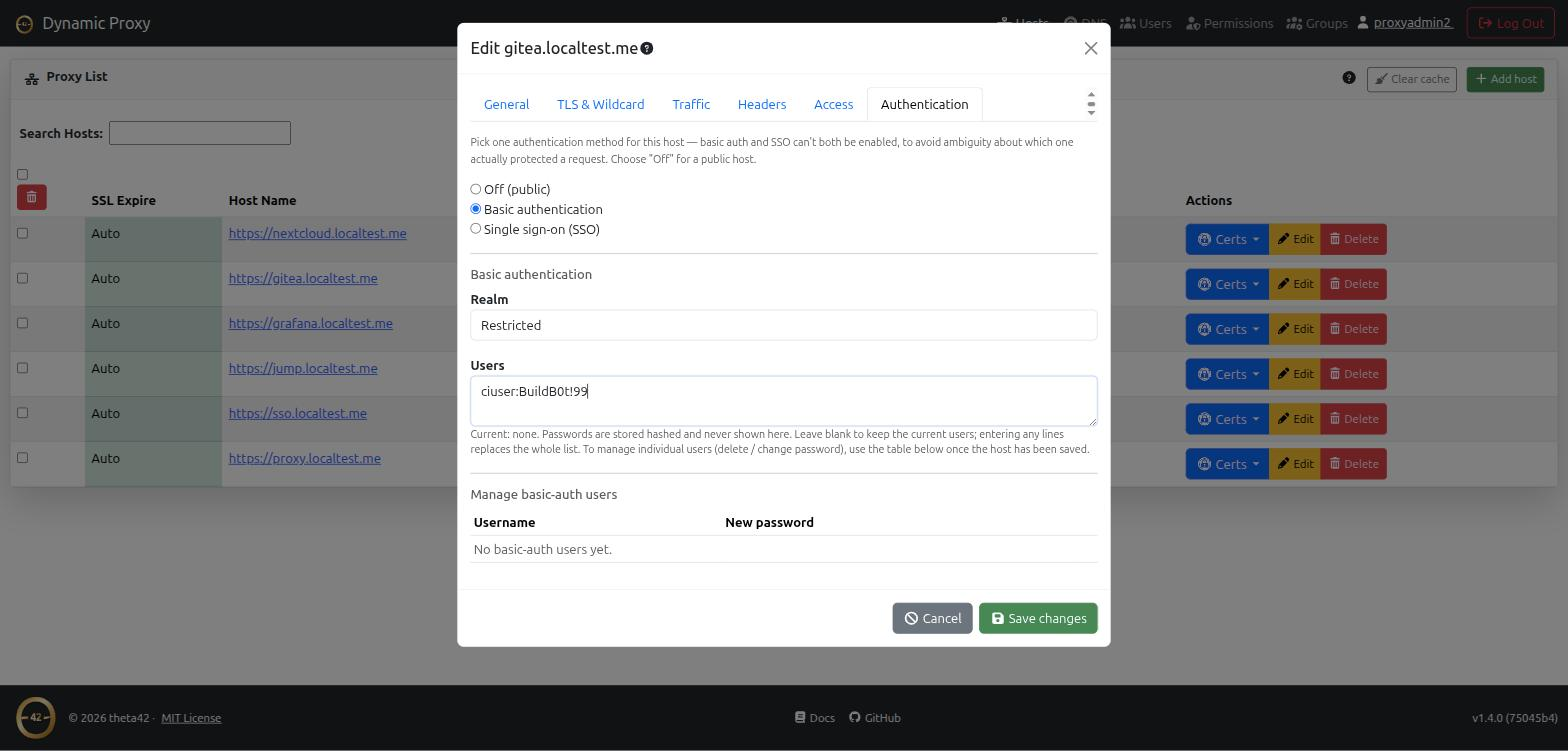 Per-host basic auth