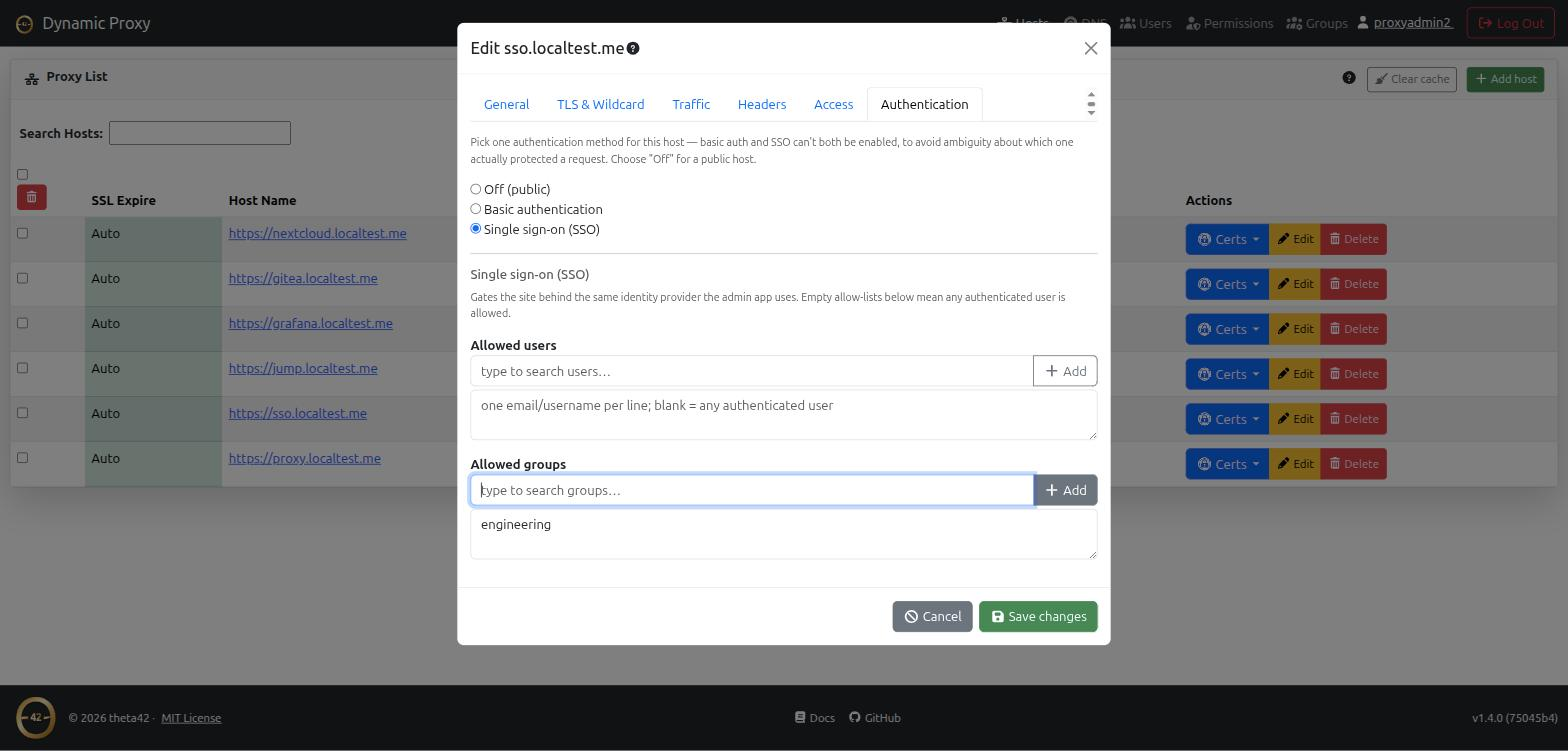 Per-host SSO auth
